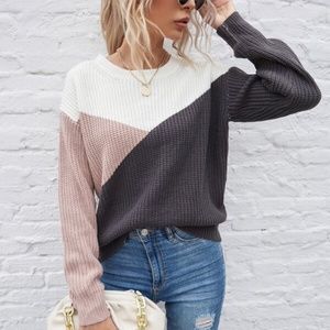 ColorBlock Pink Charcoal Oversized Knit Sweater Top